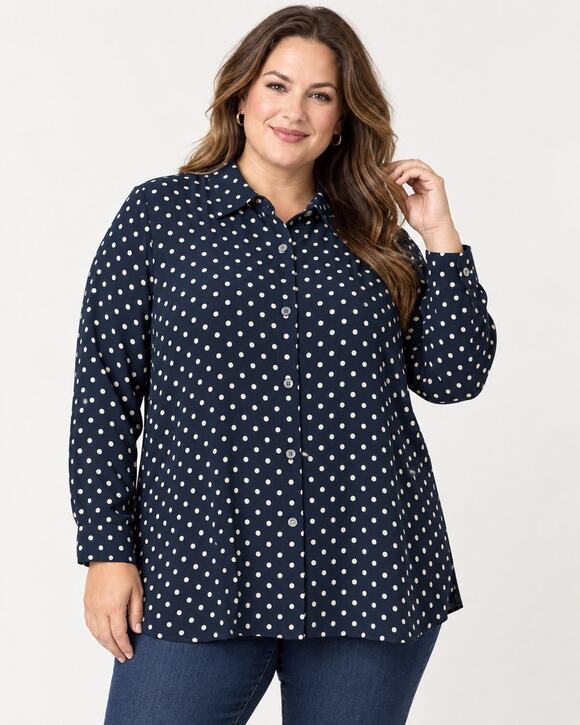 J. Jill Tops - J.Jill Wearever Navy Polka Dot Button Down Blouse Plus SZ 2X Artsy Office Preppy